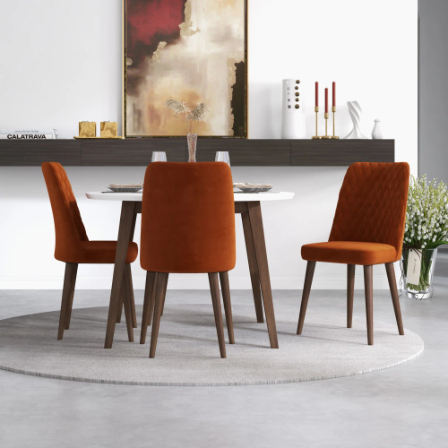 Palmer Dining set with 4 Evette Orange Dining Chairs (WHITE) | KM Home Furniture and Mattress Store | Houston TX | Best Furniture stores in Houston