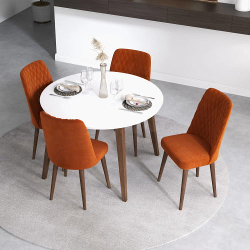 Palmer Dining set with 4 Evette Orange Dining Chairs (WHITE) | KM Home Furniture and Mattress Store | Houston TX | Best Furniture stores in Houston