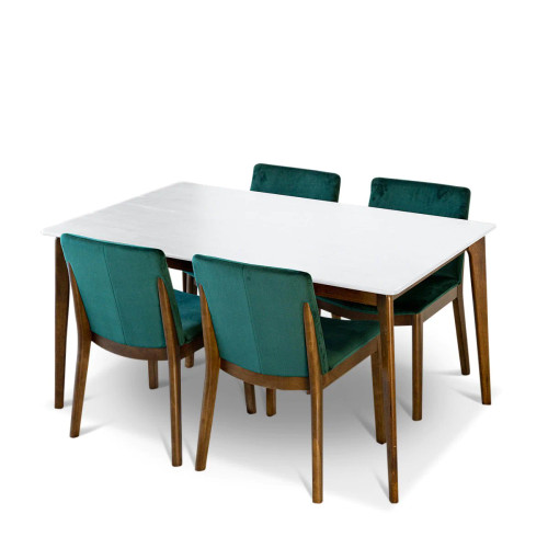 Selena White Dining Set - 4 Virginia Green Velvet Chairs | KM Home Furniture and Mattress Store | TX | Best Furniture stores in Houston
