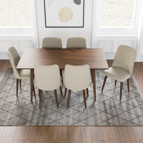 Adira Large Walnut Dining Set - 6 Evette Beige Velvet Chairs | KM Home Furniture and Mattress Store | TX | Best Furniture stores in Houston