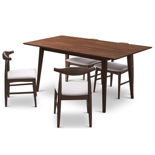 Adira Large Walnut Dining Set - 4 Winston Beige Chairs | KM Home Furniture and Mattress Store | TX | Best Furniture stores in Houston