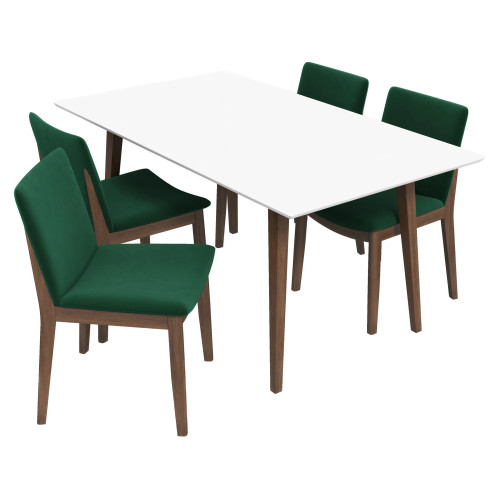 Alpine Large White Dining Set - 4 Virginia Green Velvet Chairs | KM Home Furniture and Mattress Store | TX | Best Furniture stores in Houston