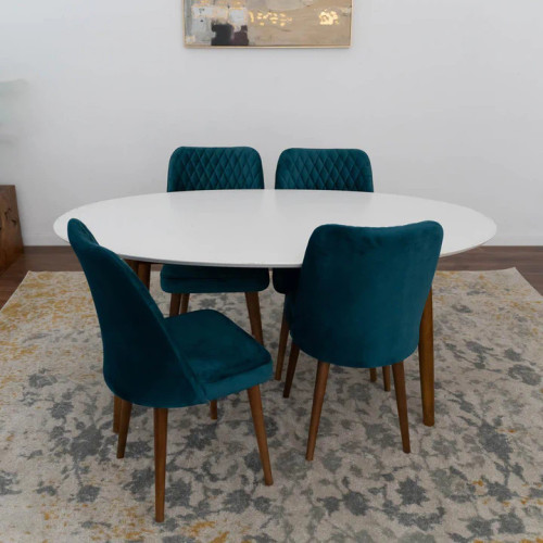 Dining Set Rixos White Table with 4 Evette Teal Chairs | KM Home Furniture and Mattress Store | Houston TX | Best Furniture stores in Houston