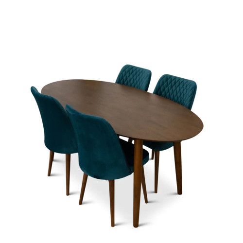 Rixos Dining set with 4 Evette Teal Dining Chairs (Walnut) | KM Home Furniture and Mattress Store | Houston TX | Best Furniture stores in Houston