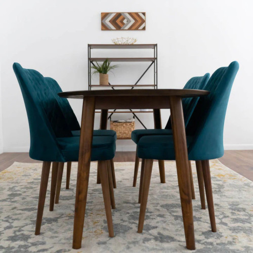 Rixos Dining set with 4 Evette Teal Dining Chairs (Walnut) | KM Home Furniture and Mattress Store | Houston TX | Best Furniture stores in Houston