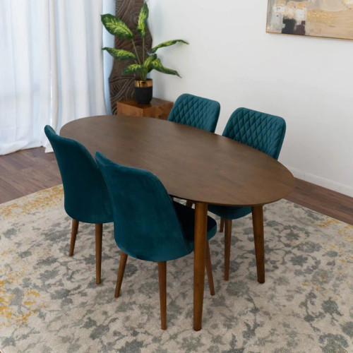 Rixos Dining set with 4 Evette Teal Dining Chairs (Walnut) | KM Home Furniture and Mattress Store | Houston TX | Best Furniture stores in Houston