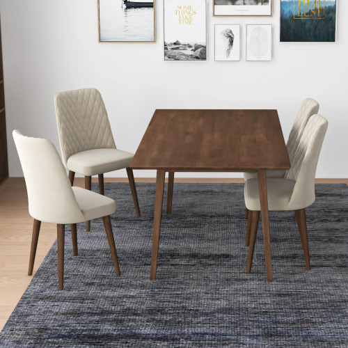 Alpine Large Walnut Dining Set - 4 Evette Beige Velvet Chairs | KM Home Furniture and Mattress Store | TX | Best Furniture stores in Houston