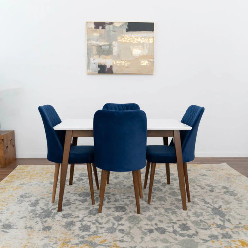 Alpine (Small-White Top) Dining Set with 4 Evette Blue Dining Chairs | KM Home Furniture and Mattress Store | Houston TX | Best Furniture stores in Houston