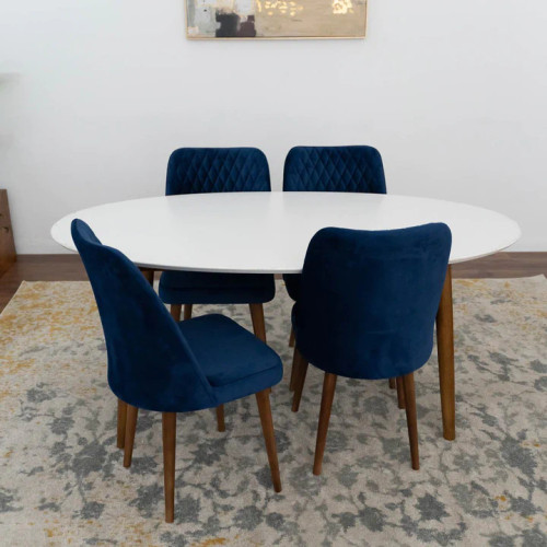 Rixos Dining set with 4 Evette Blue Dining Chairs | KM Home Furniture and Mattress Store | Houston TX | Best Furniture stores in Houston