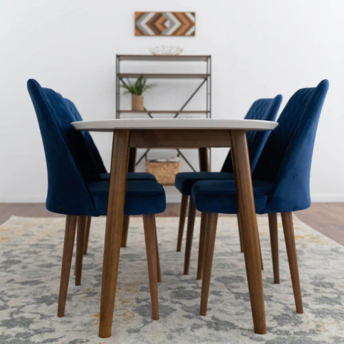 Rixos Dining set with 4 Evette Blue Dining Chairs | KM Home Furniture and Mattress Store | Houston TX | Best Furniture stores in Houston