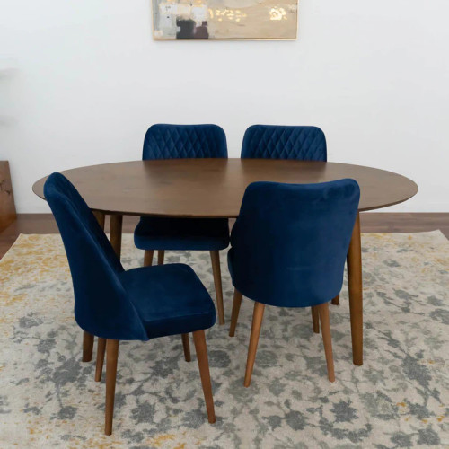 Rixos Dining set - 4 Evette Blue Dining Chairs Walnut | KM Home Furniture and Mattress Store | TX | Best Furniture stores in Houston