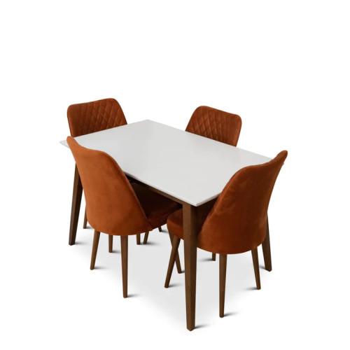 Alpine (Small-White Top) Dining Set with 4 Evette Orange Dining Chairs | KM Home Furniture and Mattress Store | Houston TX | Best Furniture stores in Houston