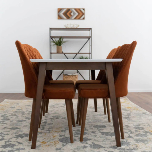 Alpine (Small-White Top) Dining Set with 4 Evette Orange Dining Chairs | KM Home Furniture and Mattress Store | Houston TX | Best Furniture stores in Houston