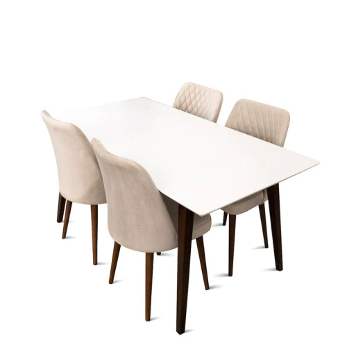 Alpine (Large White Top) Dining Set with 4 Evette Beige Dining Chairs | KM Home Furniture and Mattress Store | Houston TX | Best Furniture stores in Houston