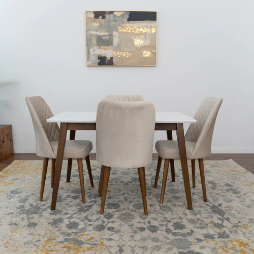 Alpine (Large White Top) Dining Set with 4 Evette Beige Dining Chairs | KM Home Furniture and Mattress Store | Houston TX | Best Furniture stores in Houston