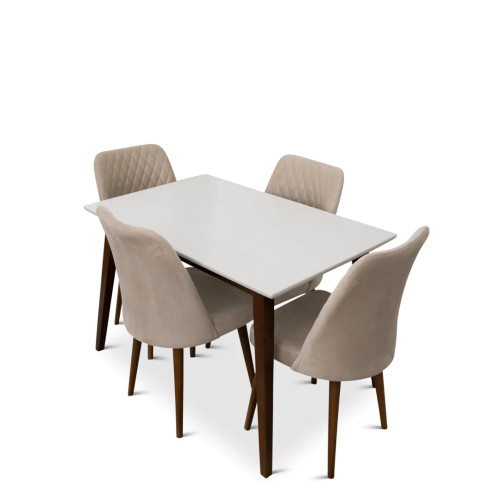 Alpine (Small-White Top) Dining Set with 4 Evette Beige Dining Chairs | KM Home Furniture and Mattress Store | Houston TX | Best Furniture stores in Houston