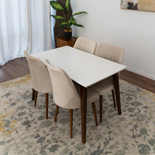 Alpine (Small-White Top) Dining Set with 4 Evette Beige Dining Chairs | KM Home Furniture and Mattress Store | Houston TX | Best Furniture stores in Houston