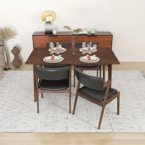 Abbott Large Walnut  Dining Set - 4 Ricco Black Leather Chairs | KM Home Furniture and Mattress Store | TX | Best Furniture stores in Houston