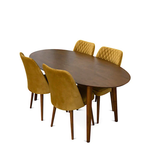 Rixos Walnut Dining set -   4 Evette Gold Chairs  | KM Home Furniture and Mattress Store | Houston TX | Best Furniture stores in Houston