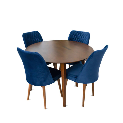 Palmer Dining set with 4 Evette Blue Dining Chairs (Walnut) | KM Home Furniture and Mattress Store | Houston TX | Best Furniture stores in Houston