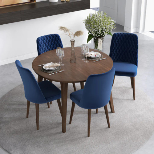 Palmer Dining set with 4 Evette Blue Dining Chairs (Walnut) | KM Home Furniture and Mattress Store | Houston TX | Best Furniture stores in Houston