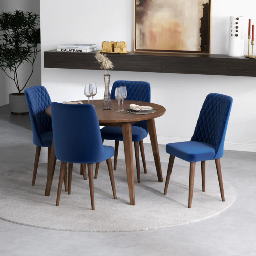 Palmer Dining set with 4 Evette Blue Dining Chairs (Walnut) | KM Home Furniture and Mattress Store | Houston TX | Best Furniture stores in Houston