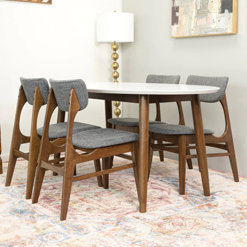 Rixos Walnut Oval Dining Set - 4 Collins Dining Chairs | KM Home Furniture and Mattress Store | TX | Best Furniture stores in Houston