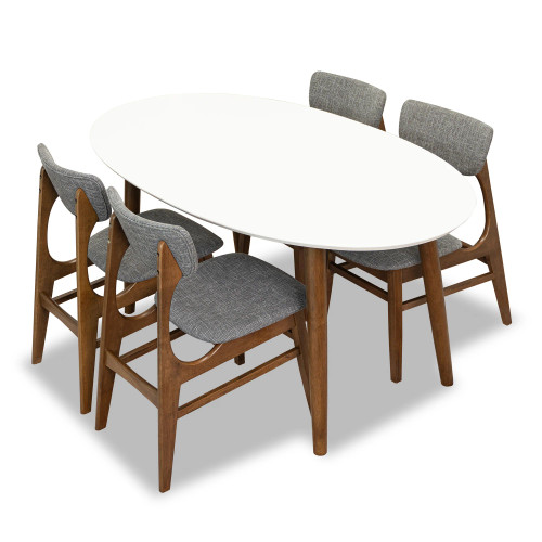 Rixos Walnut Oval Dining Set - 4 Collins Dining Chairs | KM Home Furniture and Mattress Store | TX | Best Furniture stores in Houston