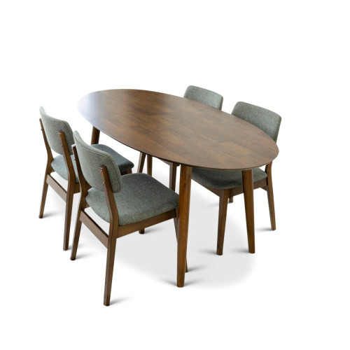 Rixos Walnut Oval Dining Set - 4 Abbot Dining Chairs | KM Home Furniture and Mattress Store | TX | Best Furniture stores in Houston