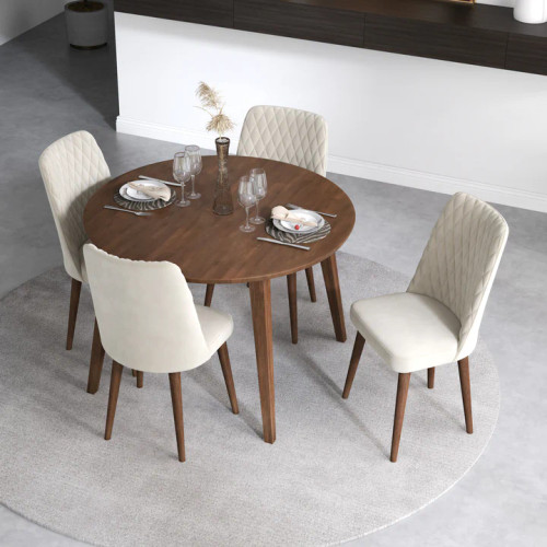 Palmer Dining set with 4 Evette Beige Dining Chairs (Walnut) | KM Home Furniture and Mattress Store | Houston TX | Best Furniture stores in Houston