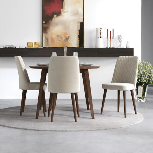 Palmer Dining set with 4 Evette Beige Dining Chairs (Walnut) | KM Home Furniture and Mattress Store | Houston TX | Best Furniture stores in Houston