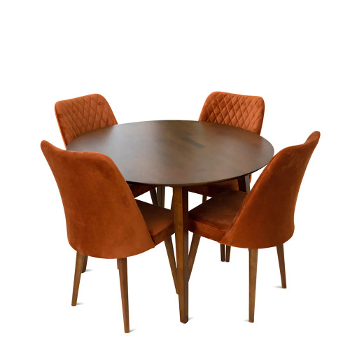 Palmer Dining set with 4 Evette Orange Dining Chairs (Walnut) | KM Home Furniture and Mattress Store | Houston TX | Best Furniture stores in Houston