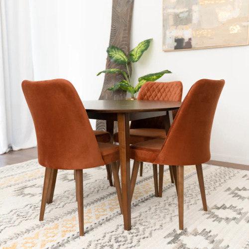 Palmer Dining set with 4 Evette Orange Dining Chairs (Walnut) | KM Home Furniture and Mattress Store | Houston TX | Best Furniture stores in Houston
