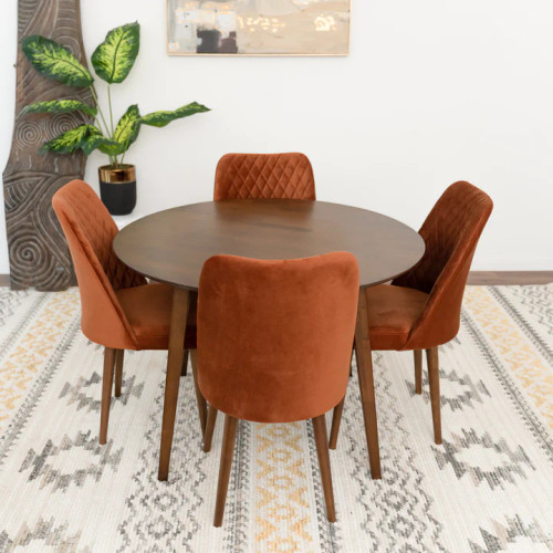 Palmer Dining set with 4 Evette Orange Dining Chairs (Walnut) | KM Home Furniture and Mattress Store | Houston TX | Best Furniture stores in Houston