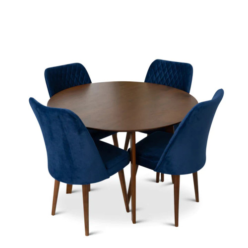 Aliana Dining Set with 4 Evette Blue Chairs (Walnut) | KM Home Furniture and Mattress Store | Houston TX | Best Furniture stores in Houston