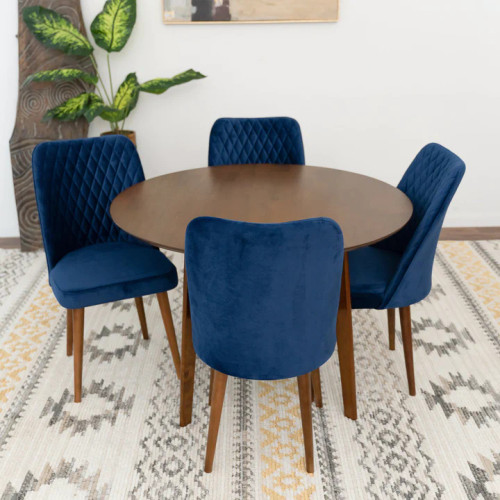 Aliana Dining Set with 4 Evette Blue Chairs (Walnut) | KM Home Furniture and Mattress Store | Houston TX | Best Furniture stores in Houston