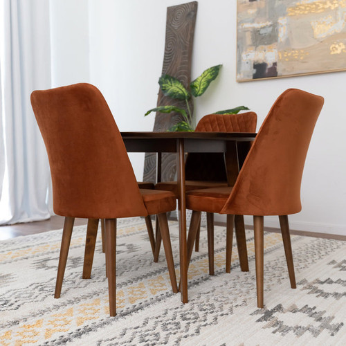 Aliana Dining Set with 4 Evette Orange Chairs (Walnut) | KM Home Furniture and Mattress Store | Houston TX | Best Furniture stores in Houston