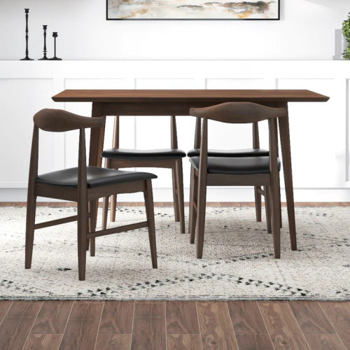 Adira Small Walnut Dining Set - 4 Winston Black Leather Chairs | KM Home Furniture and Mattress Store | TX | Best Furniture stores in Houston