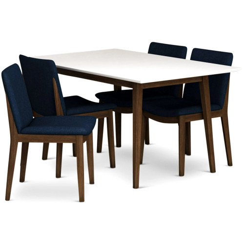 Adira Small White Top Dining Set - 4 Virginia Dark Blue Chairs | KM Home Furniture and Mattress Store | TX | Best Furniture stores in Houston