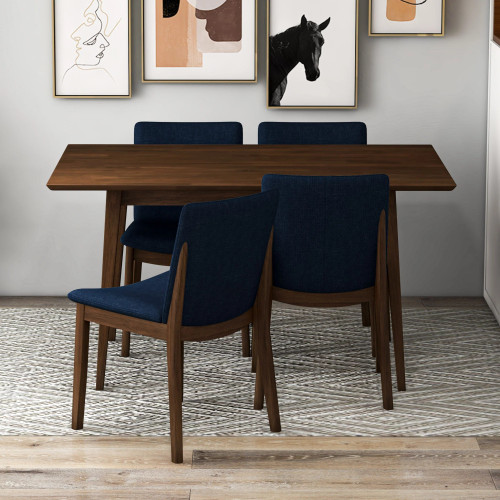 Adira (Small - Walnut) Dining Set with 4 Virginia (Dark Blue) Dining Chairs | KM Home Furniture and Mattress Store | Houston TX | Best Furniture stores in Houston