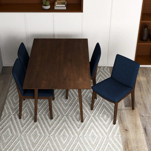Adira (Small - Walnut) Dining Set with 4 Virginia (Dark Blue) Dining Chairs | KM Home Furniture and Mattress Store | Houston TX | Best Furniture stores in Houston
