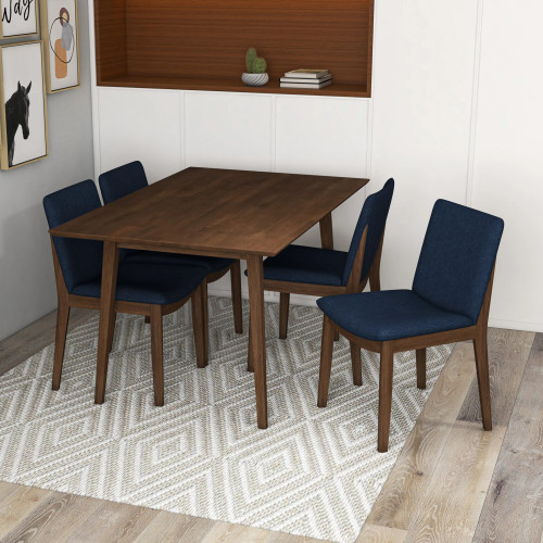 Adira (Small - Walnut) Dining Set with 4 Virginia (Dark Blue) Dining Chairs | KM Home Furniture and Mattress Store | Houston TX | Best Furniture stores in Houston