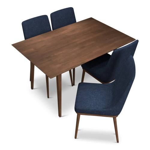 Adira Small Walnut Dining Set - 4 Brighton Navy Blue Chairs | KM Home Furniture and Mattress Store | TX | Best Furniture stores in Houston