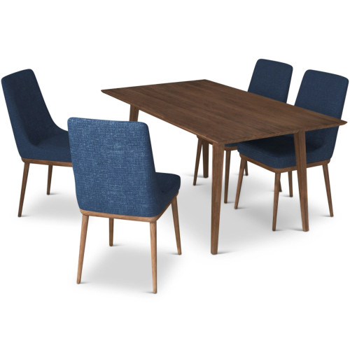 Adira Large Walnut Dining Set - 4 Brighton Navy Blue Chairs | KM Home Furniture and Mattress Store | TX | Best Furniture stores in Houston