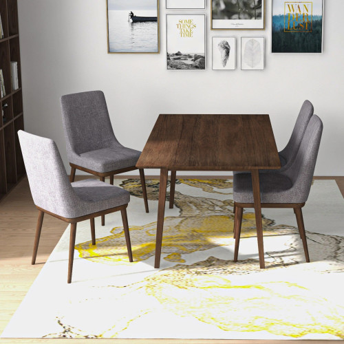 Adira Large Walnut Dining Set - 4 Brighton Gray Chairs | KM Home Furniture and Mattress Store | TX | Best Furniture stores in Houston