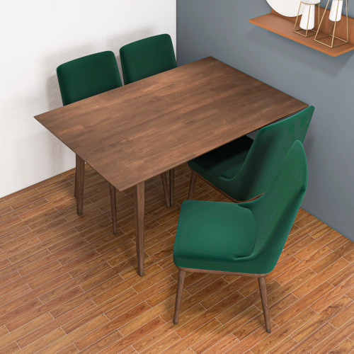 Adira Small Walnut Dining Set - 4 Brighton Green Velvet Chairs | KM Home Furniture and Mattress Store | TX | Best Furniture stores in Houston
