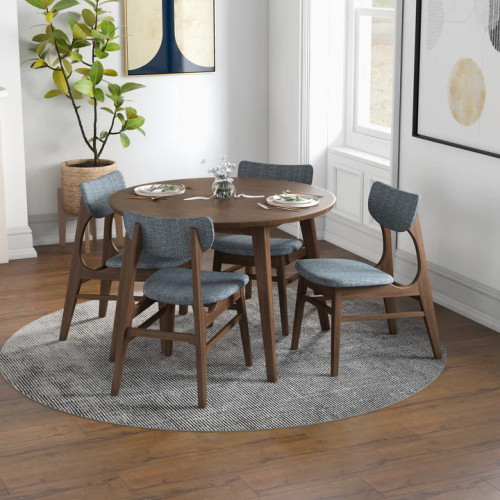 Palmer (Walnut) Round Dining Set with 4 Collins (Grey) Dining Chairs | KM Home Furniture and Mattress Store | Houston TX | Best Furniture stores in Houston