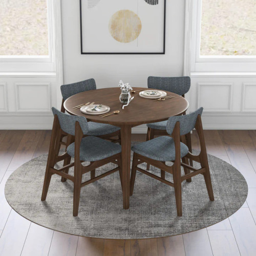 Palmer (Walnut) Round Dining Set with 4 Collins (Grey) Dining Chairs | KM Home Furniture and Mattress Store | Houston TX | Best Furniture stores in Houston