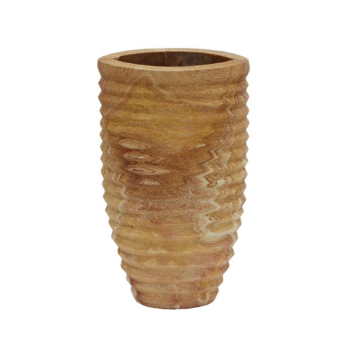 Saava - Ribbed Stone Vase In Sandstone - Natural Saava - Ribbed Stone Vase In Sandstone - Natural