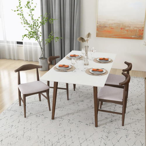 Alpine Large White Dining Set - 4 Winston Beige Chairs | KM Home Furniture and Mattress Store | TX | Best Furniture stores in Houston